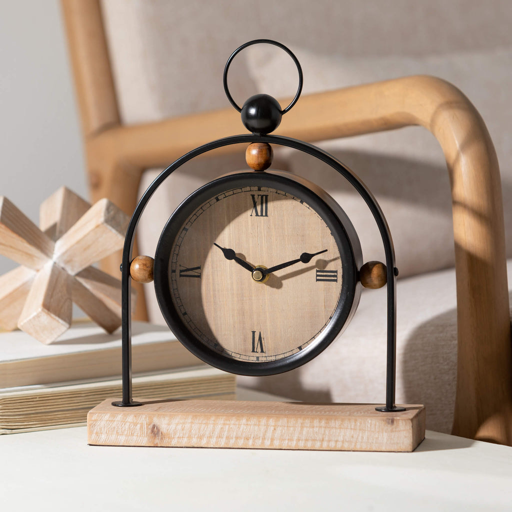 Modern Wood & Black Desk Clock