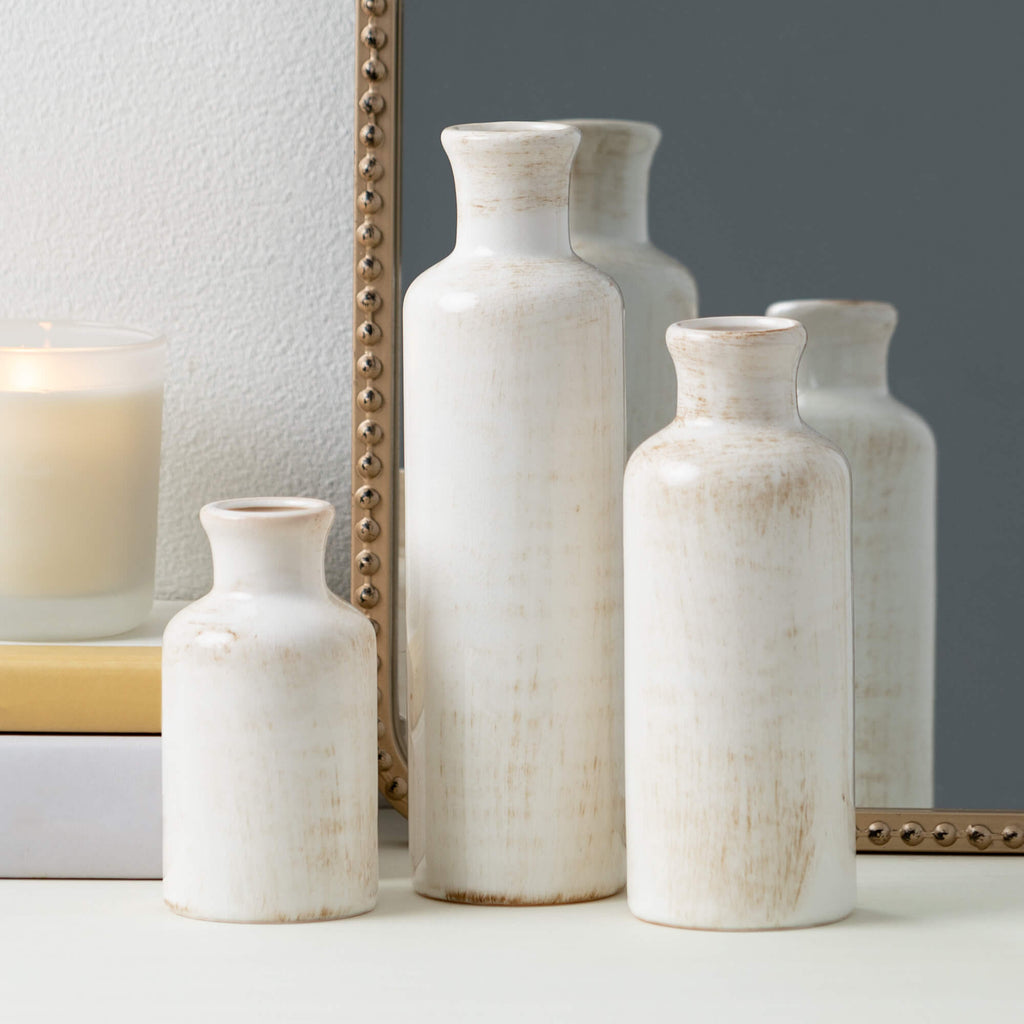 White Bottle Vase Set Of 3    