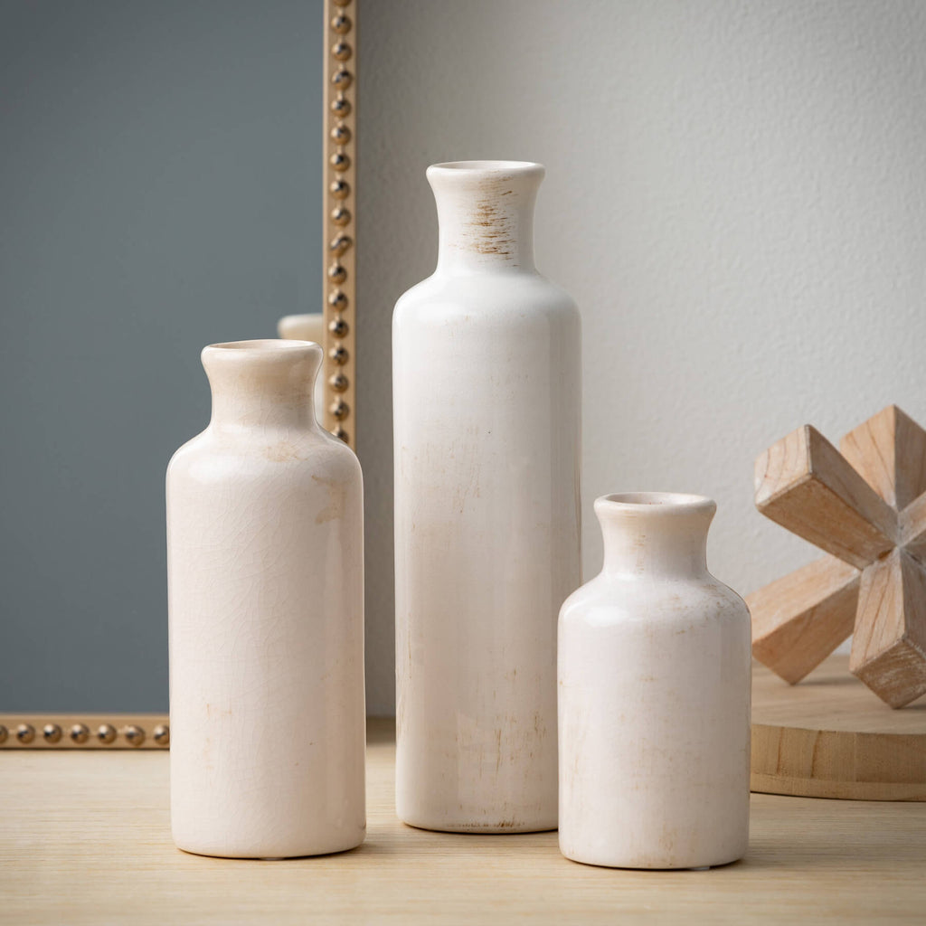 White Bottle Vase Set Of 3    