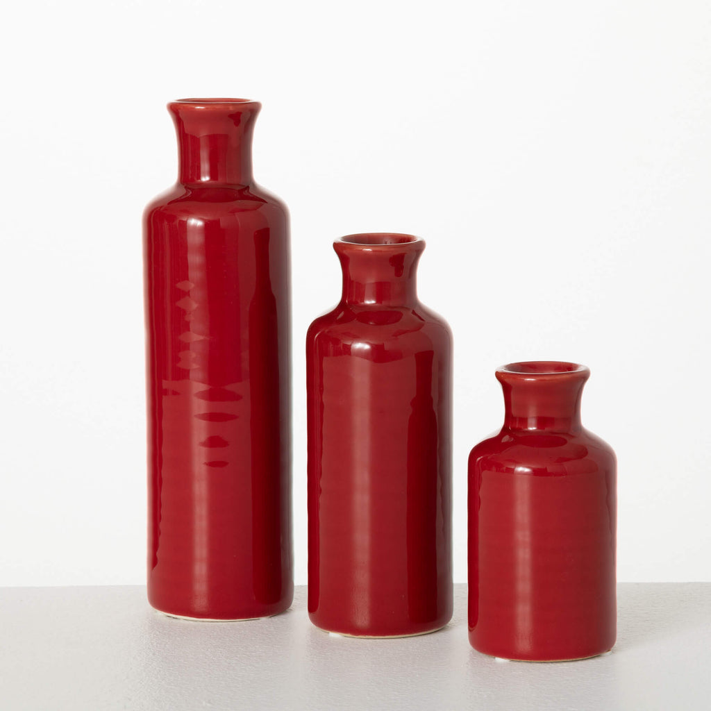 Ceramic Red Bottle Vase Set 3 