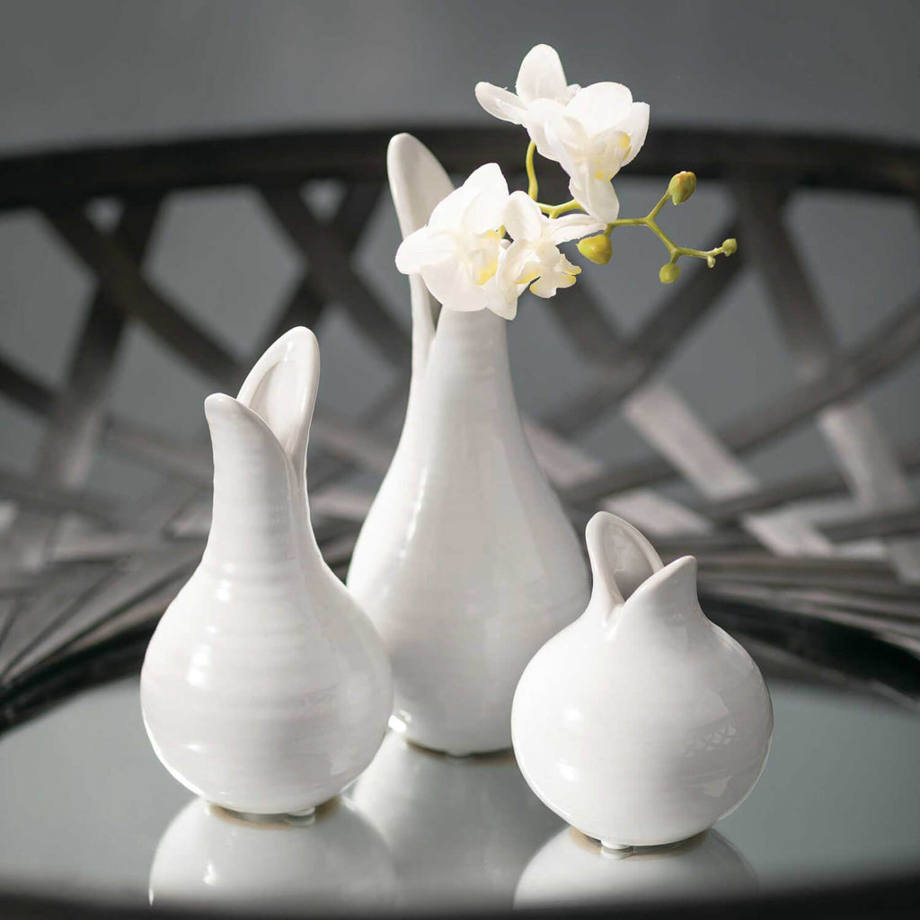 White Tulip Bulb Vase Set Of 3