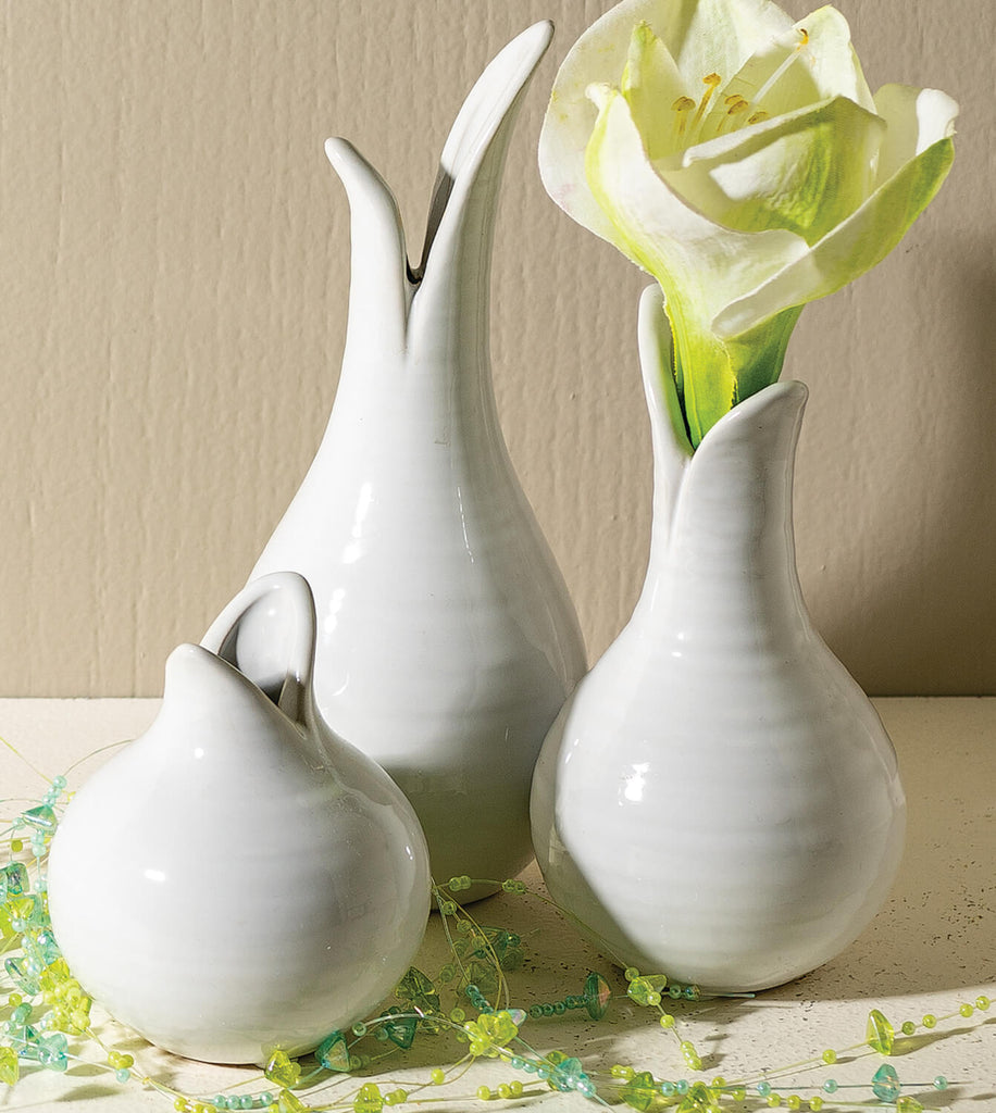 White Tulip Bulb Vase Set Of 3