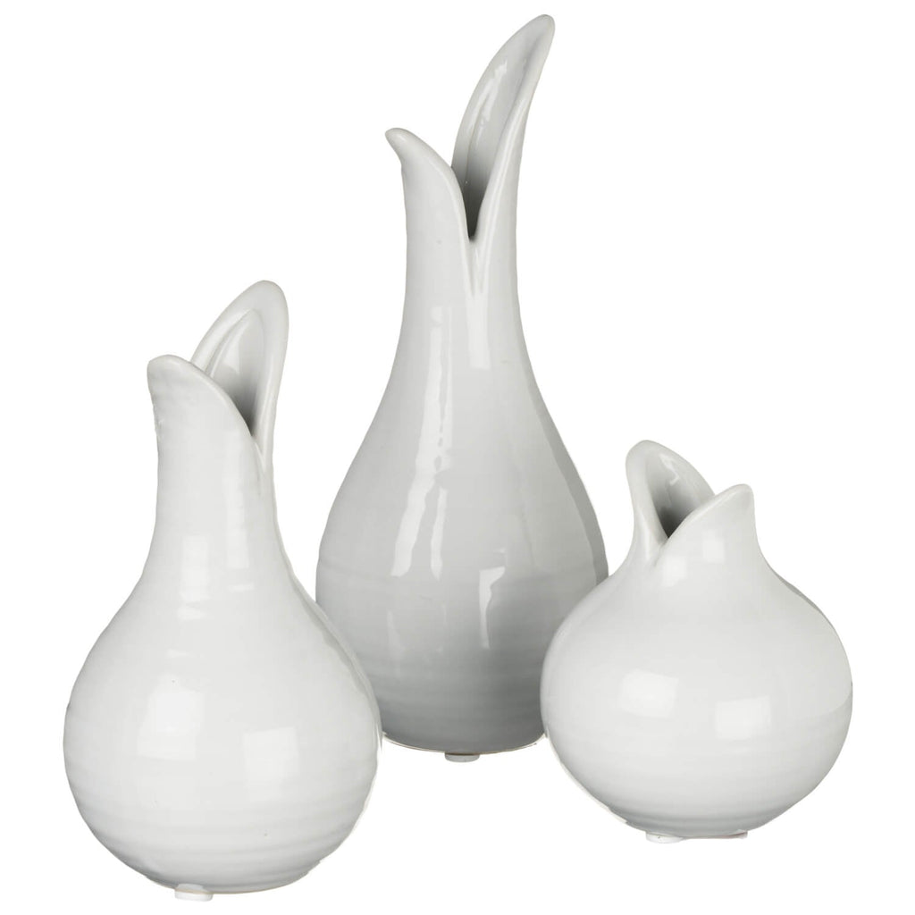 White Tulip Bulb Vase Set Of 3