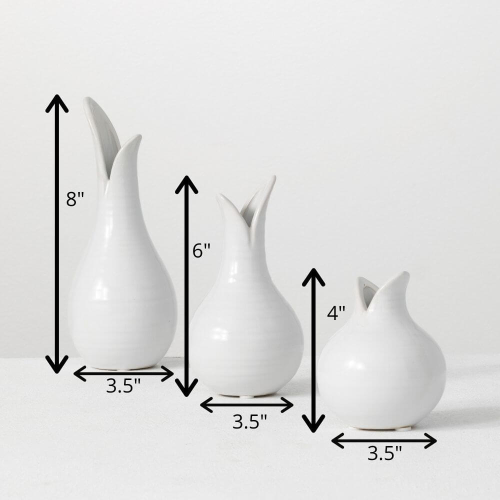 White Tulip Bulb Vase Set Of 3