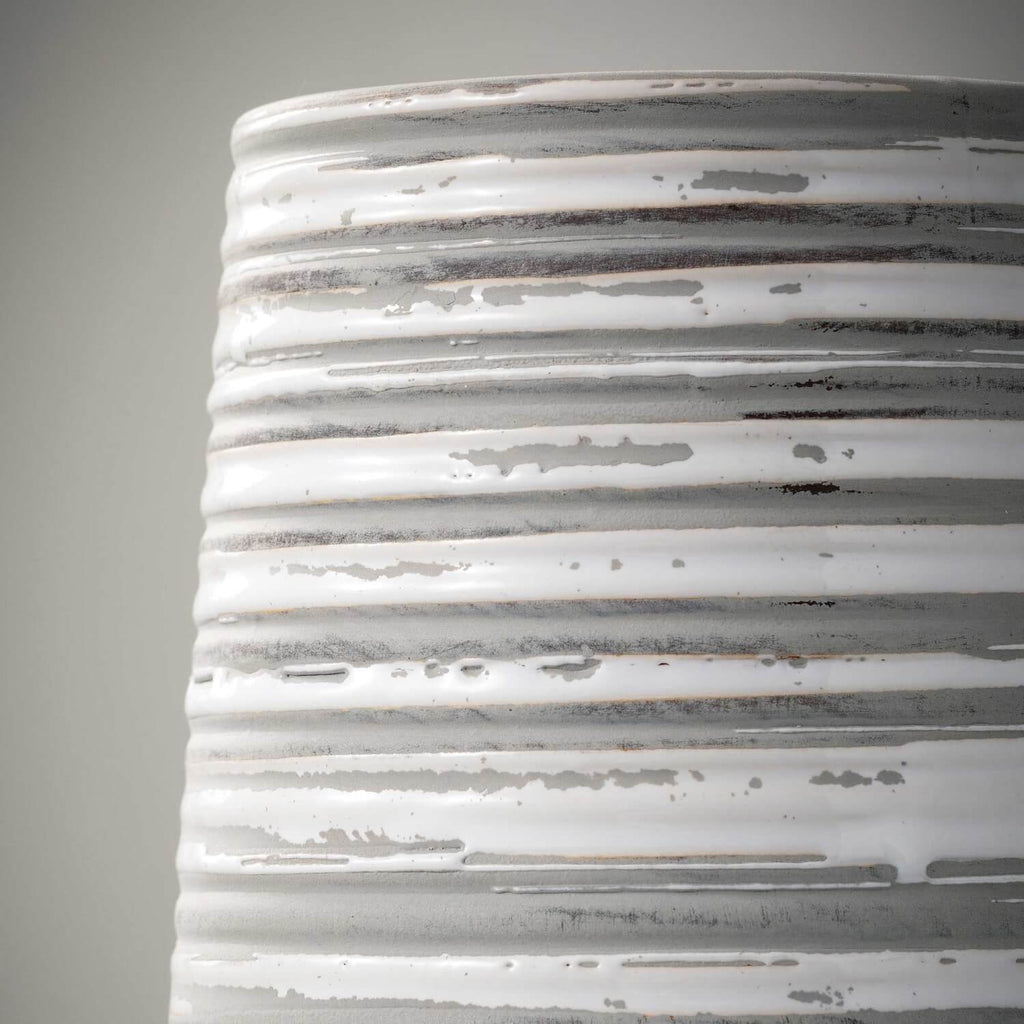 Tall Striped Gray White Vase  