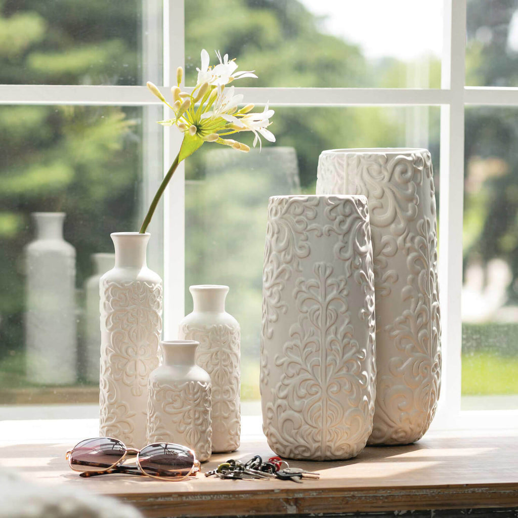 White Floral Printed Vase     