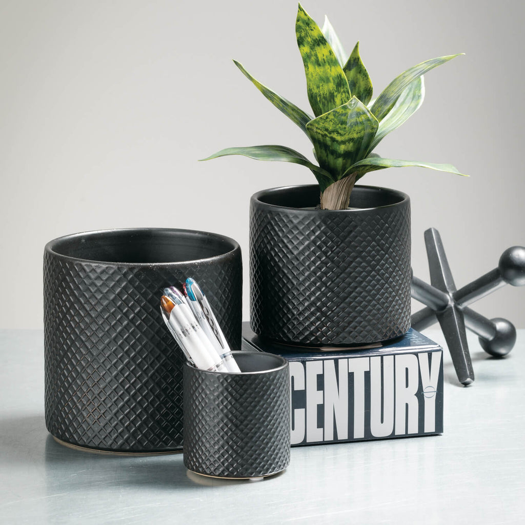 Black Textured Pot Set Of 3   