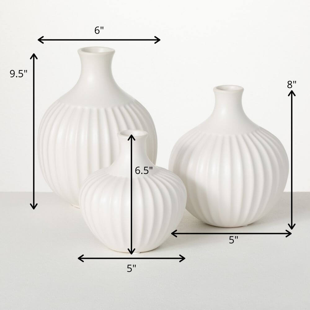 Ribbed White Vase Set Of 3    