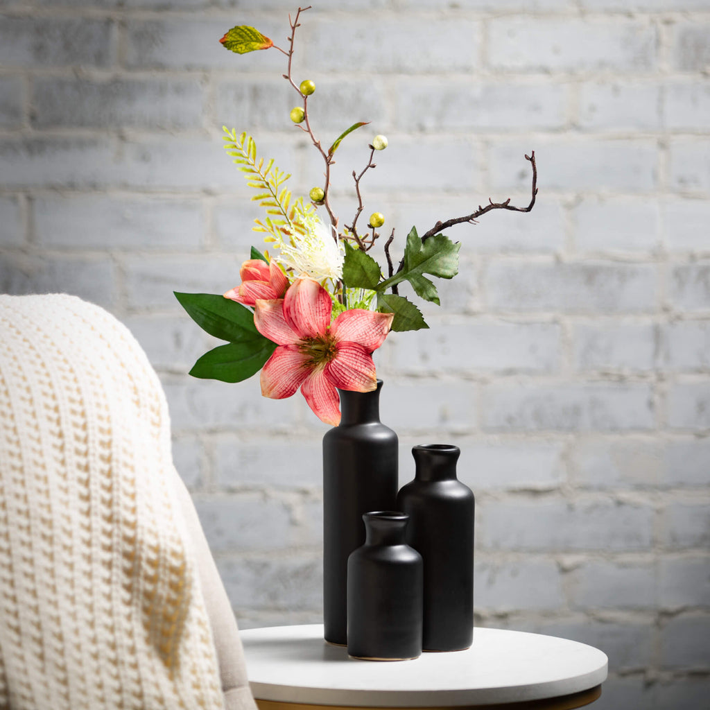 Matte Black Vase Set Of 3     