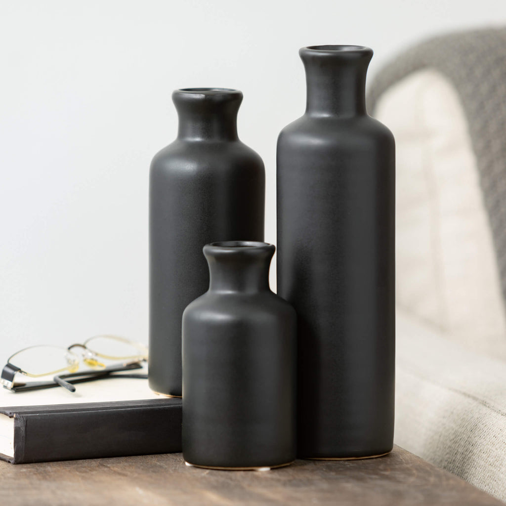 Matte Black Vase Set Of 3     