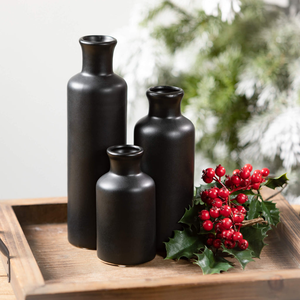 Matte Black Vase Set Of 3     