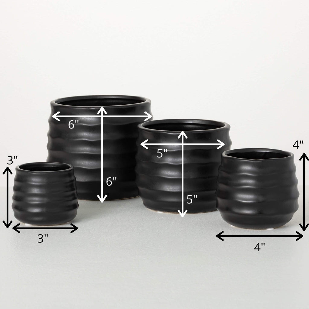 Ebony Ribbed Round Pots       