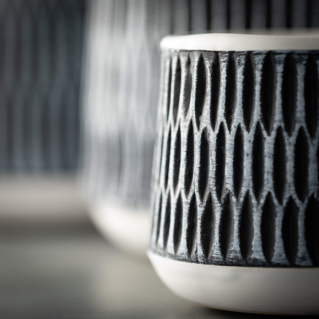 Black White Textured Pot Set 3