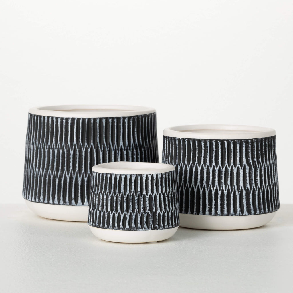 Black White Textured Pot Set 3