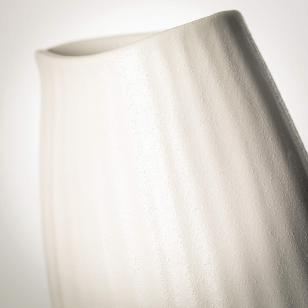 Textured White Ribbed Vase    