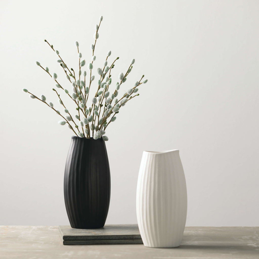 Textured White Ribbed Vase    