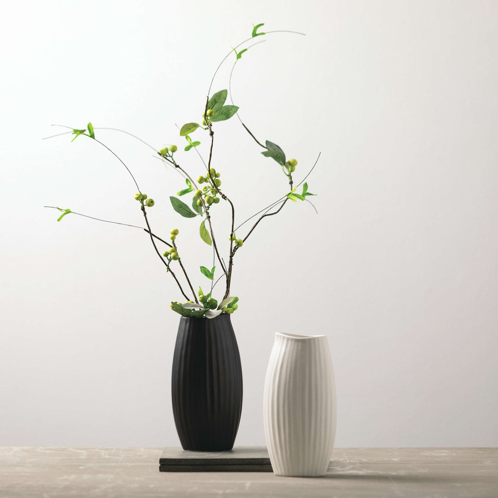 Textured White Ribbed Vase    