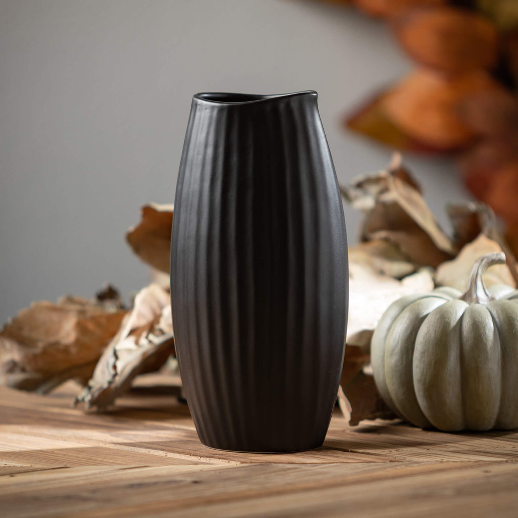 Modern Black Ribbed Vase      