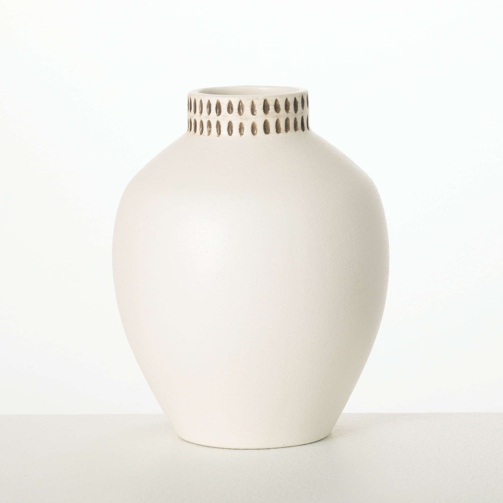 Etched Ivory Ceramic Urn Vase 