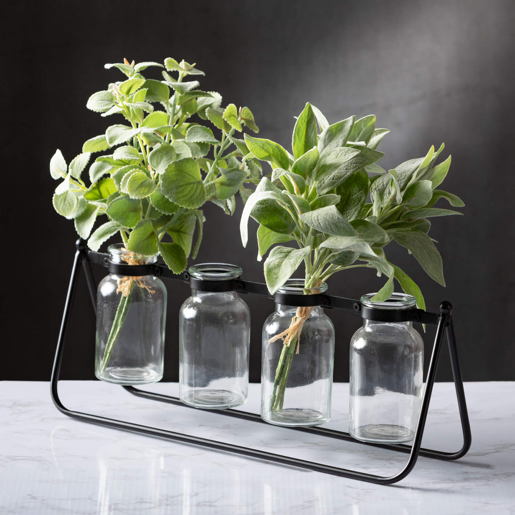 Four Glass Bottle Vase Stand  