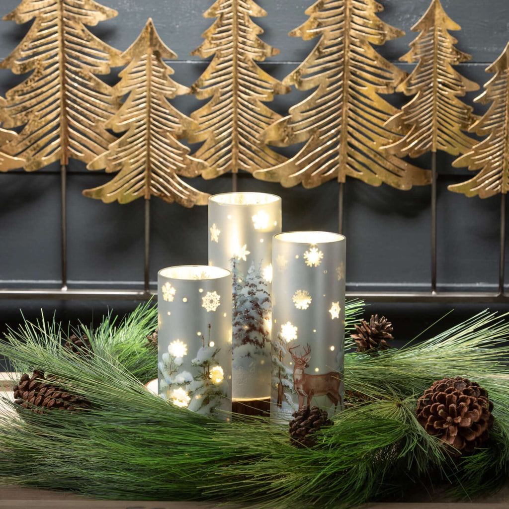 Led Winter Scene Cylinder Trio