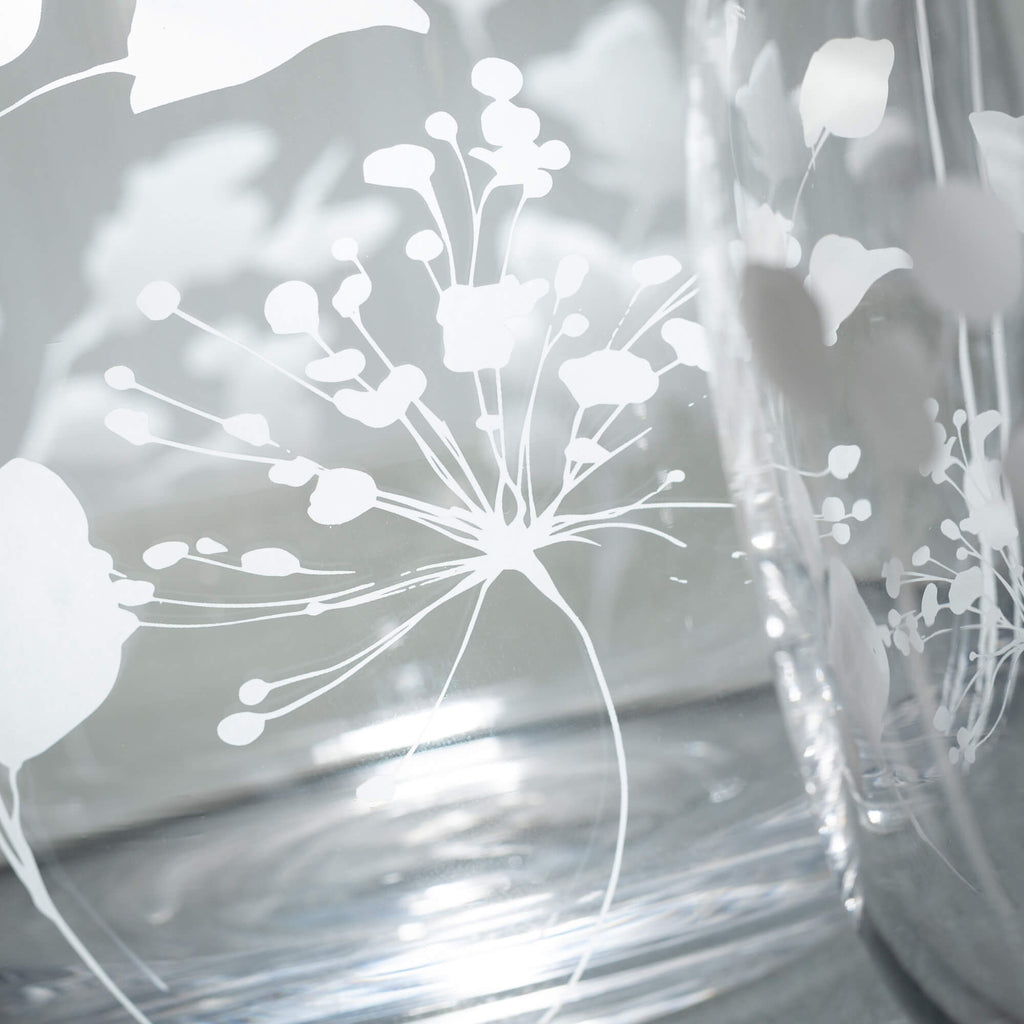 Etched Clear Glass Vase Set 2 