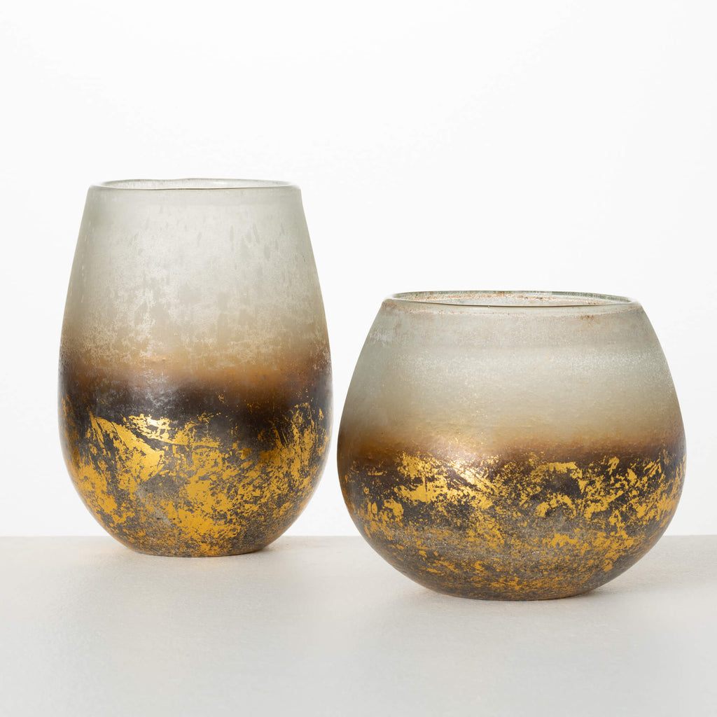 Frosted Gold Leaf Glass Vases 