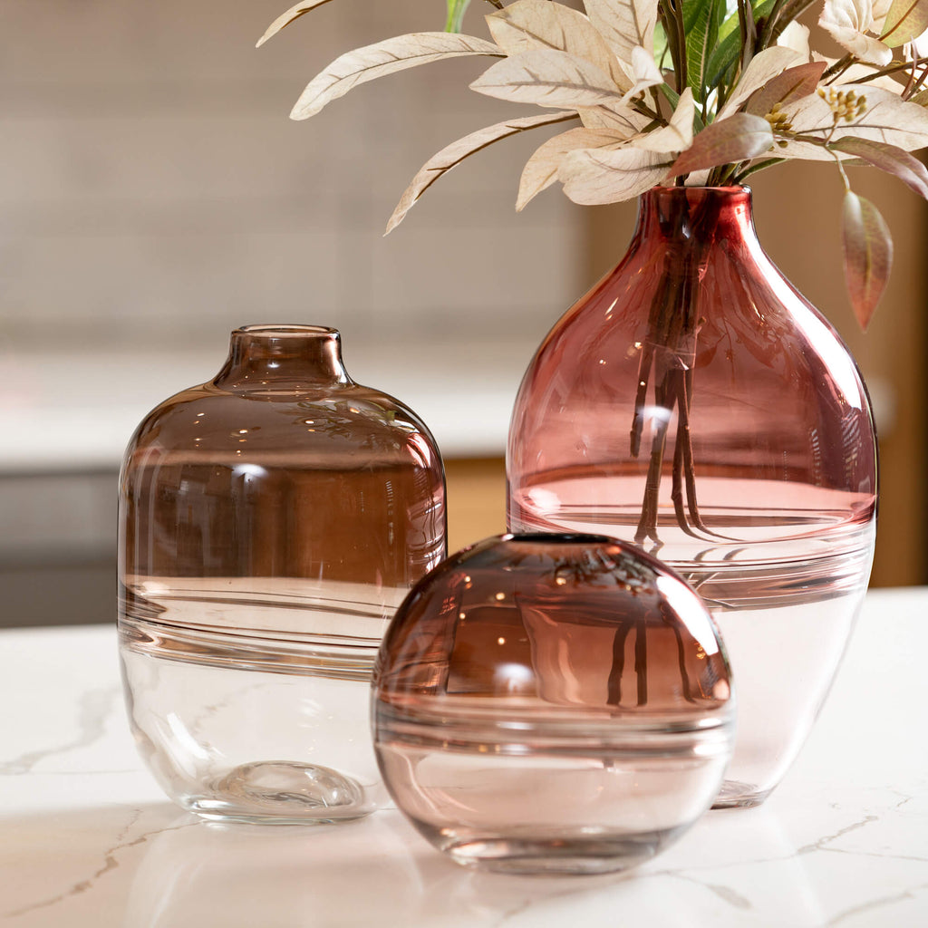 Retro Pink & Clear Glass Vase 