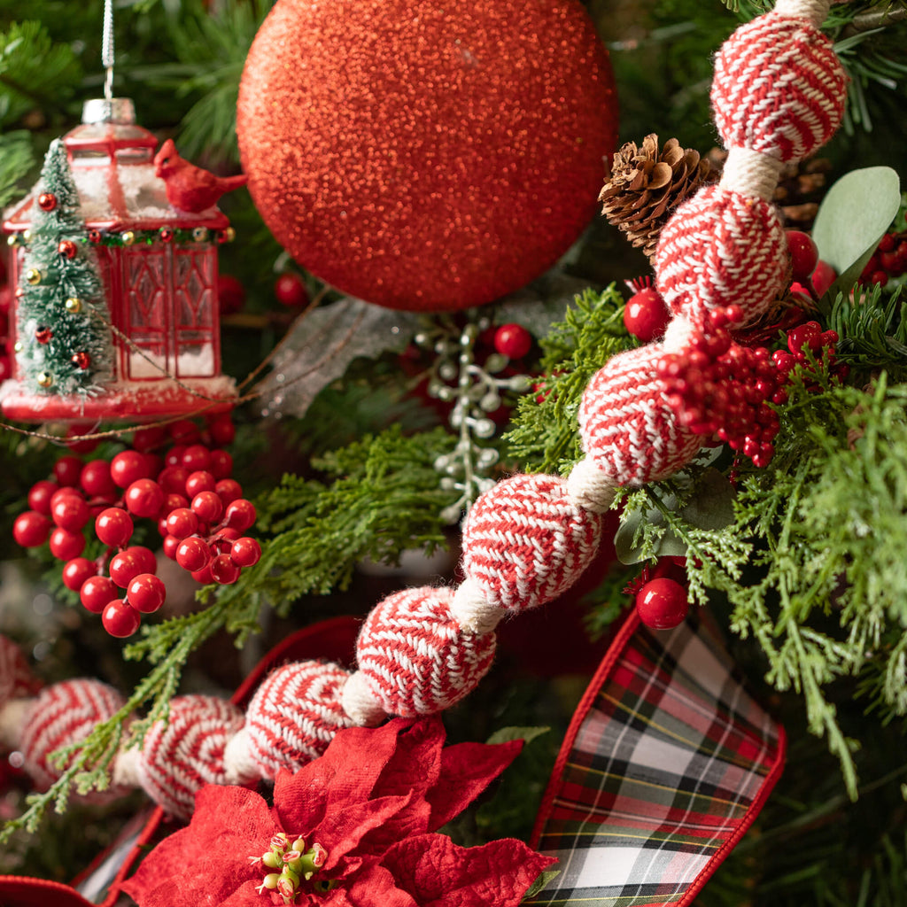 Red Herringbone Ball Garland  