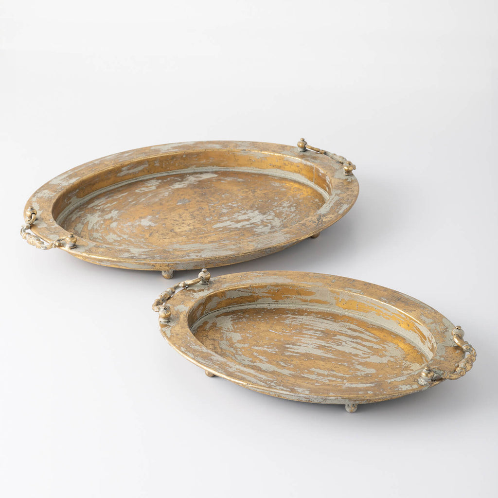 Rustic Gold Metal Tray Set/2  