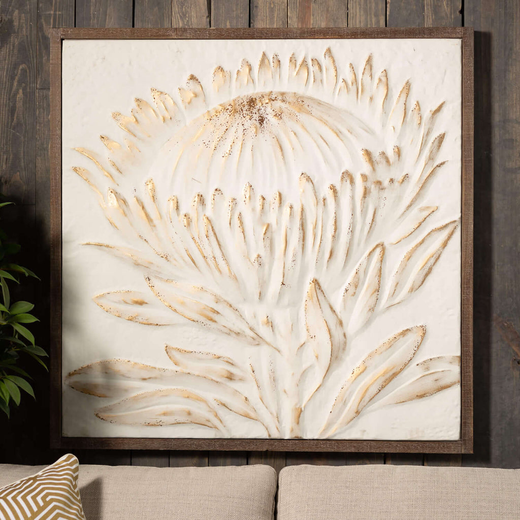 Gold-Brushed Raised Protea Art