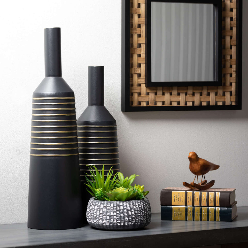 Matte Black Gold Lined Vases  