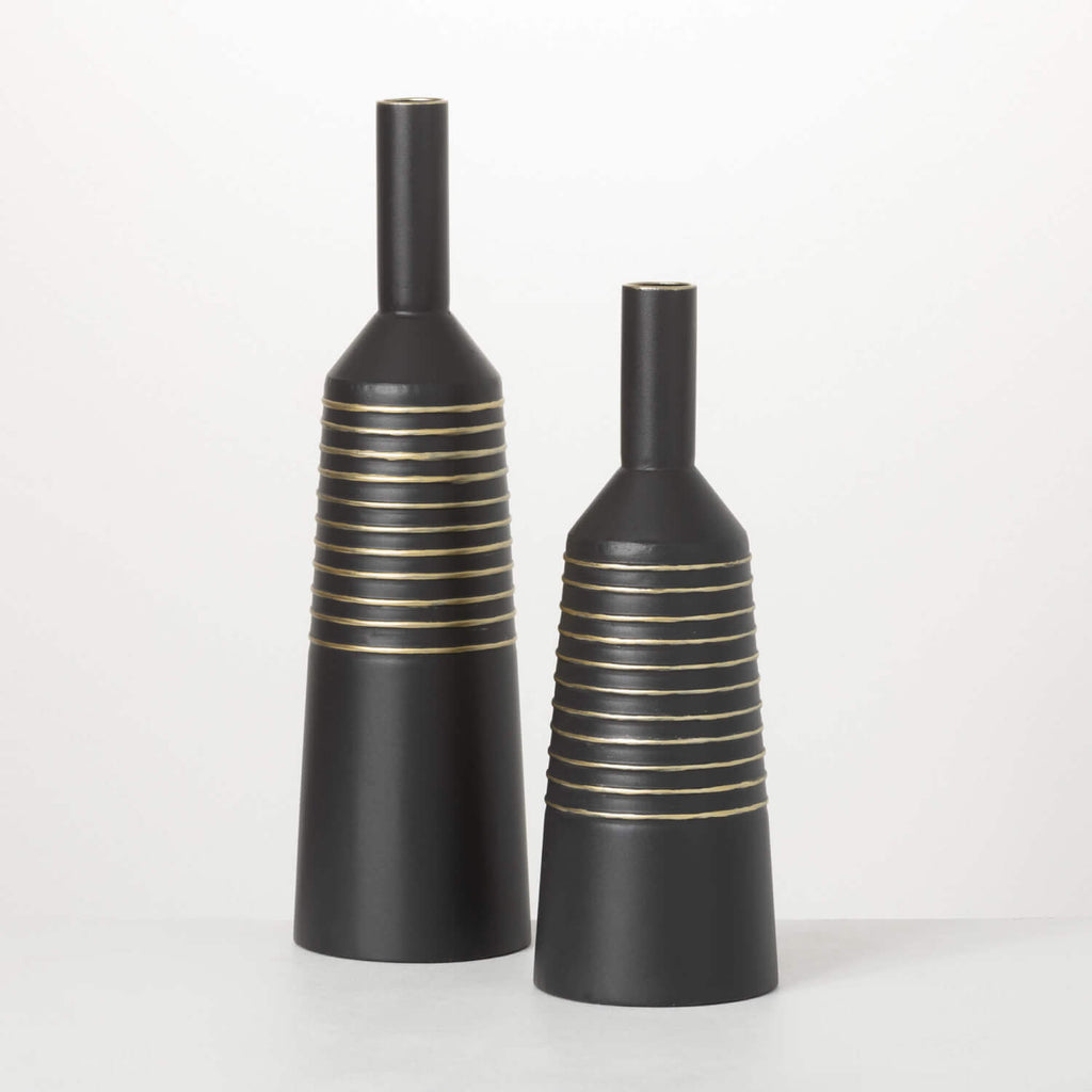 Matte Black Gold Lined Vases  