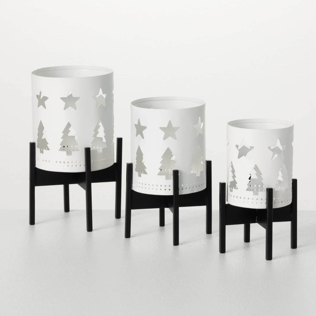 White Cutout Candleholder Set 