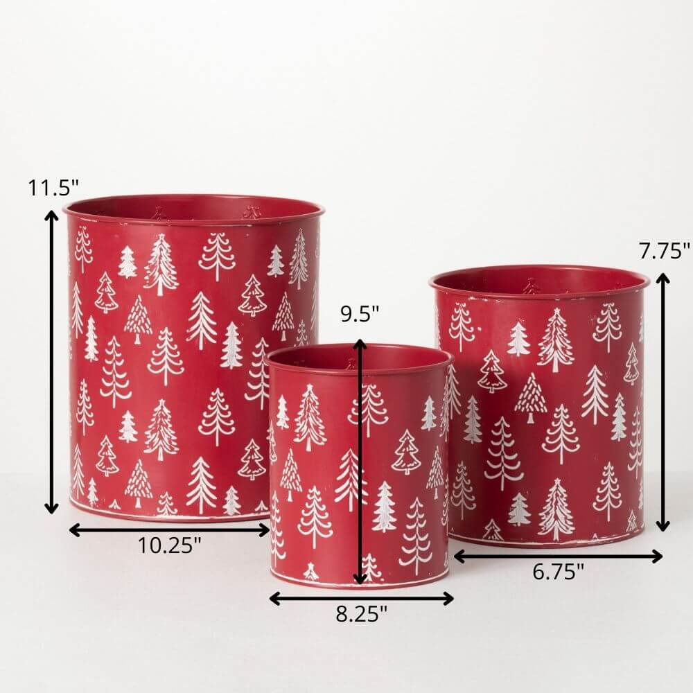 Red Tree Motif Planter Set 3  