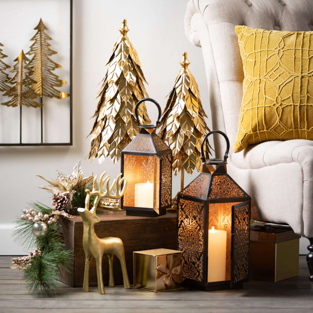 Metal Gold Leaf Tree Set Of 2 