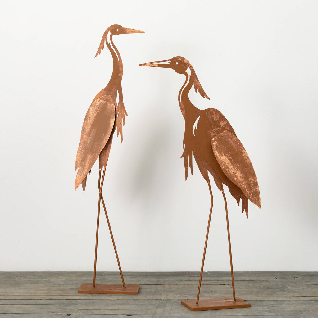 Copper Crane Garden Statues   