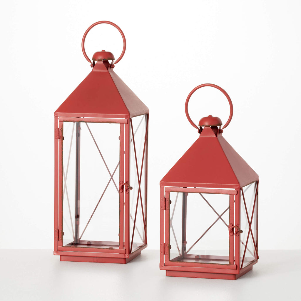 Holiday Red Metal Lantern Set 