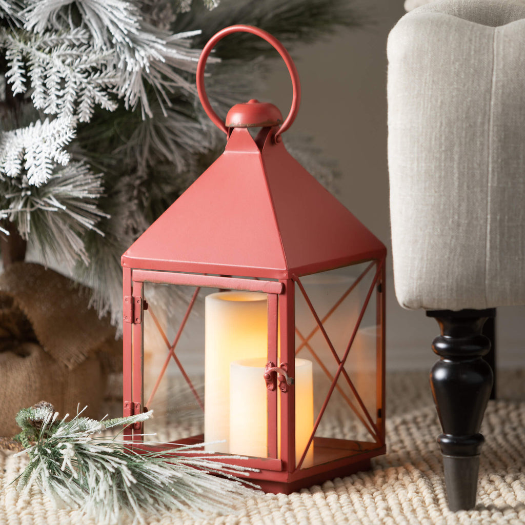 Holiday Red Metal Lantern Set 