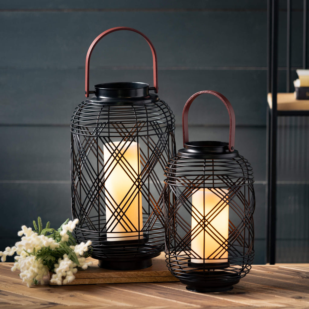 Moden Black Woven Lantern Set 