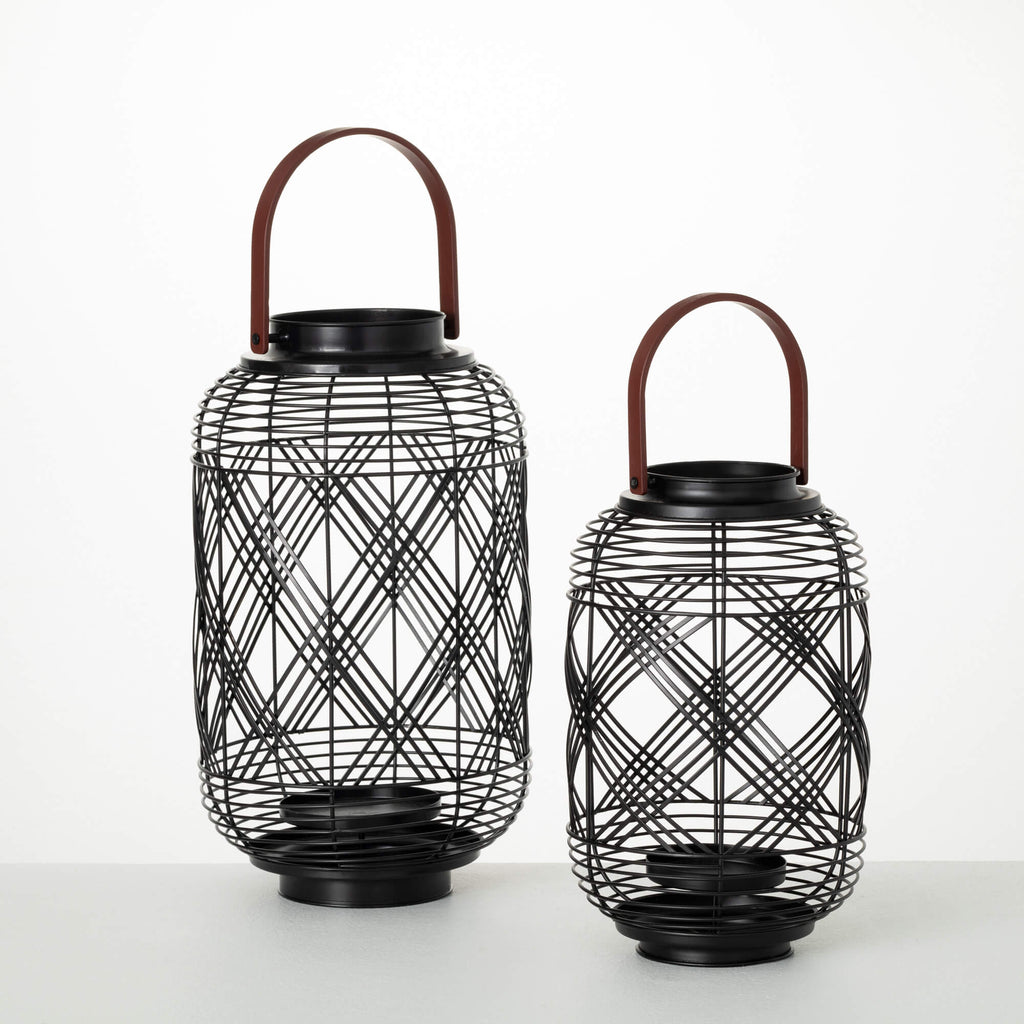 Moden Black Woven Lantern Set 