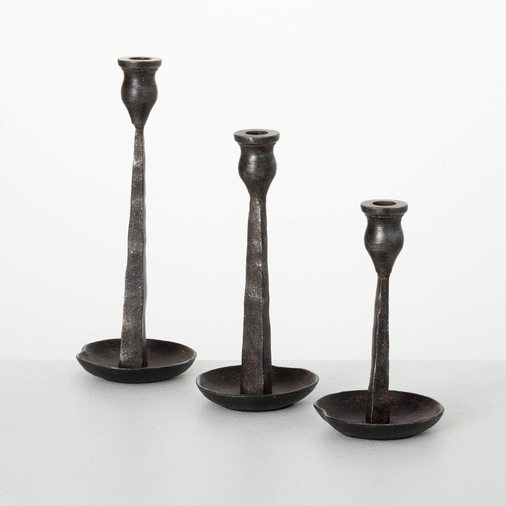 Sleek Black Candleholder Set  