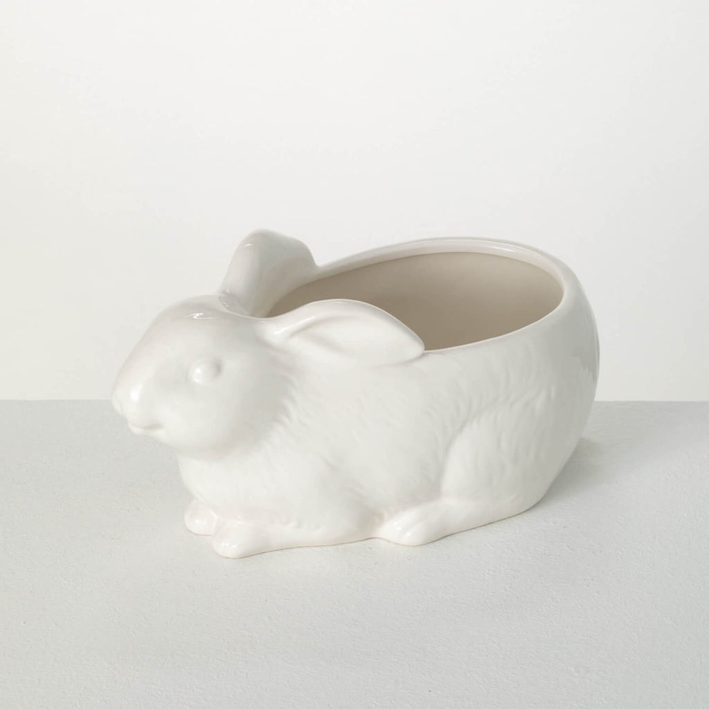 Glazed White Bunny Planter    