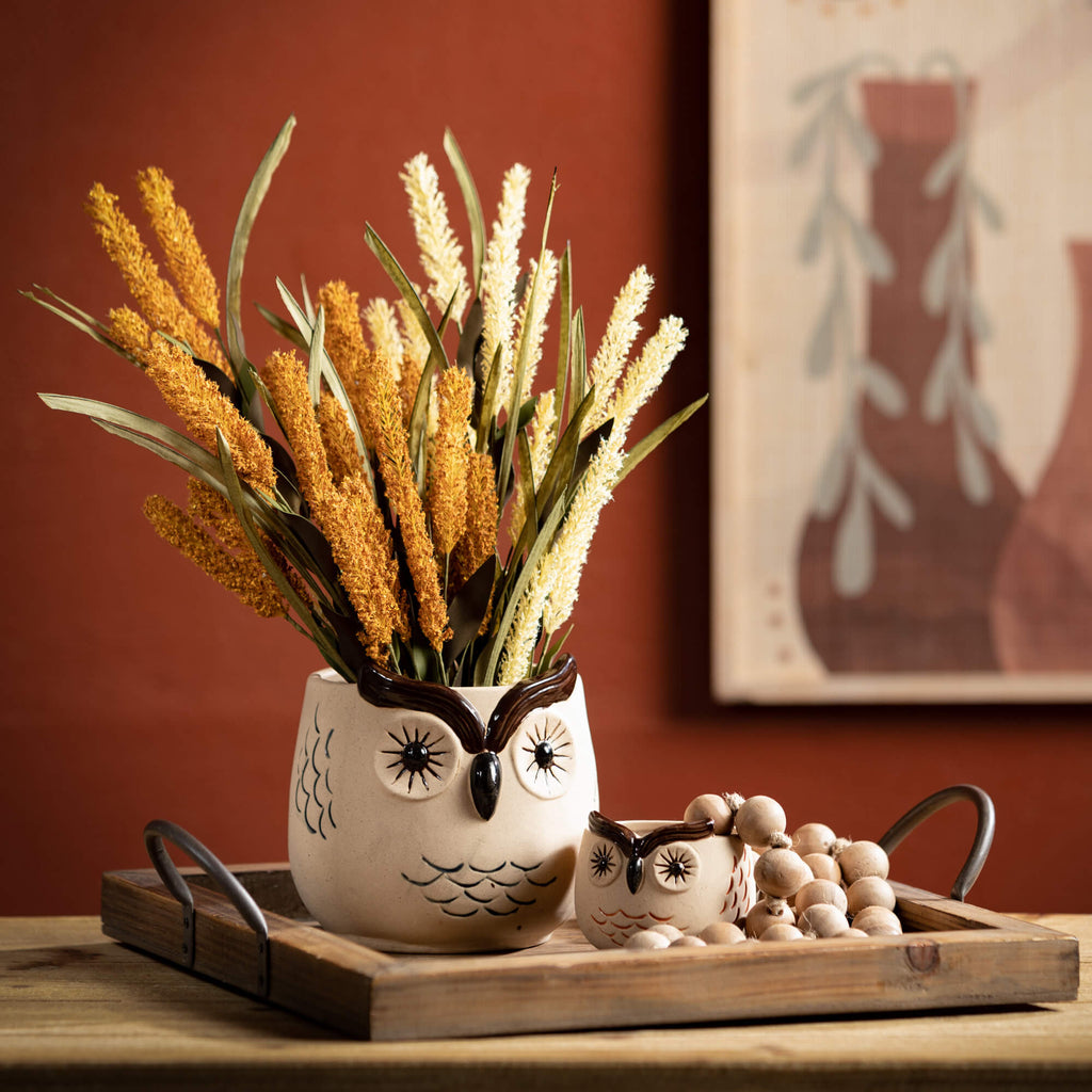 Kitschy Brown Owl Planter Set 