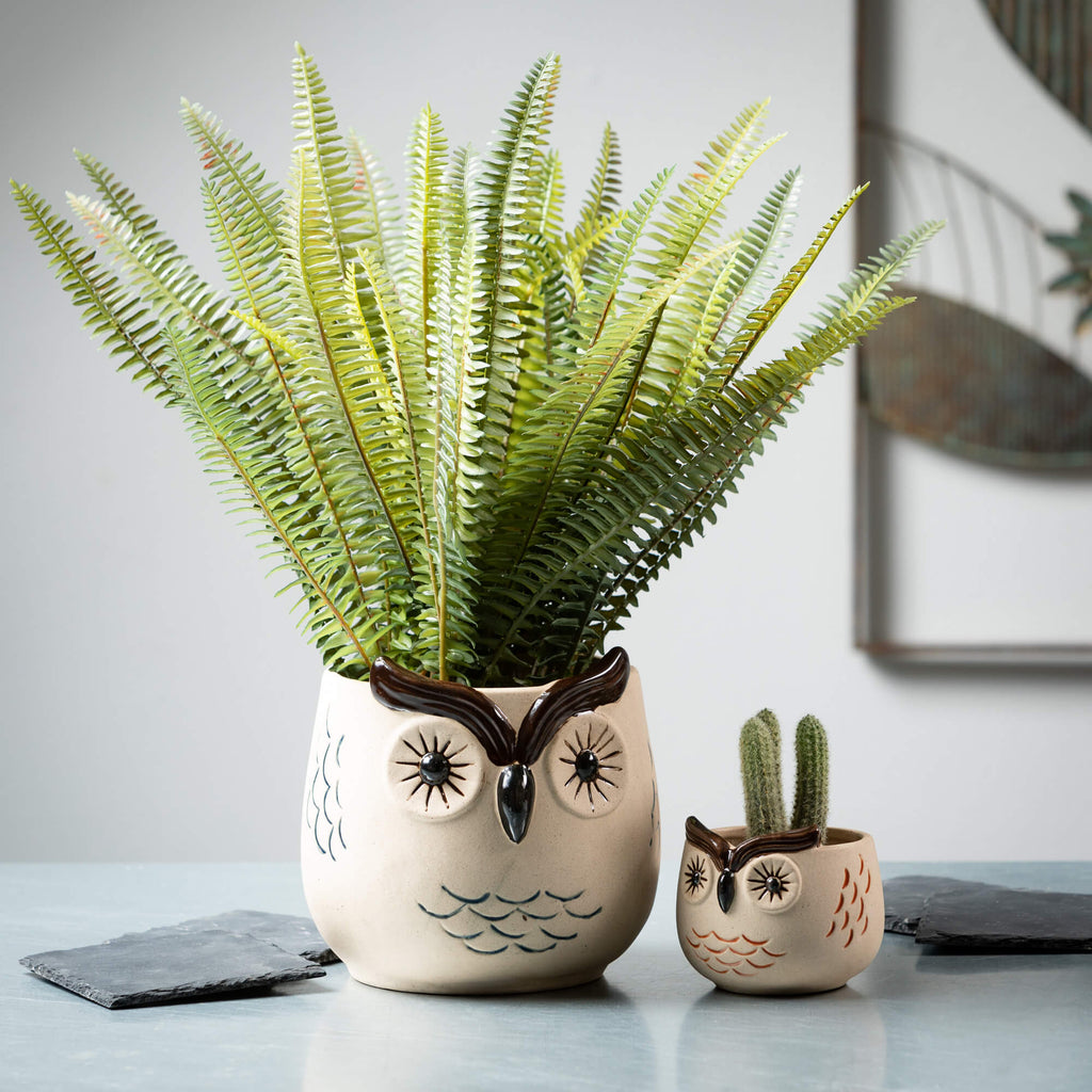 Kitschy Brown Owl Planter Set 