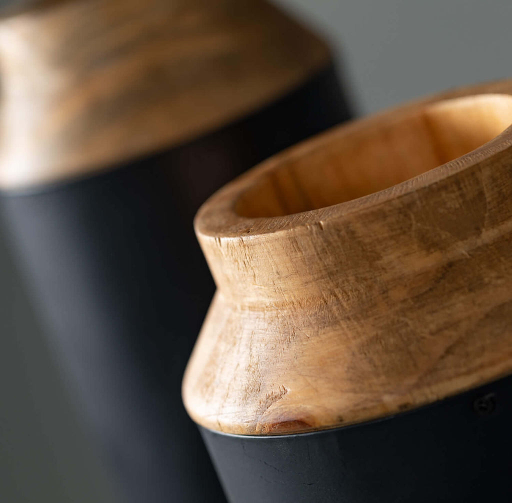 Wood Black Vases Set Of 2     