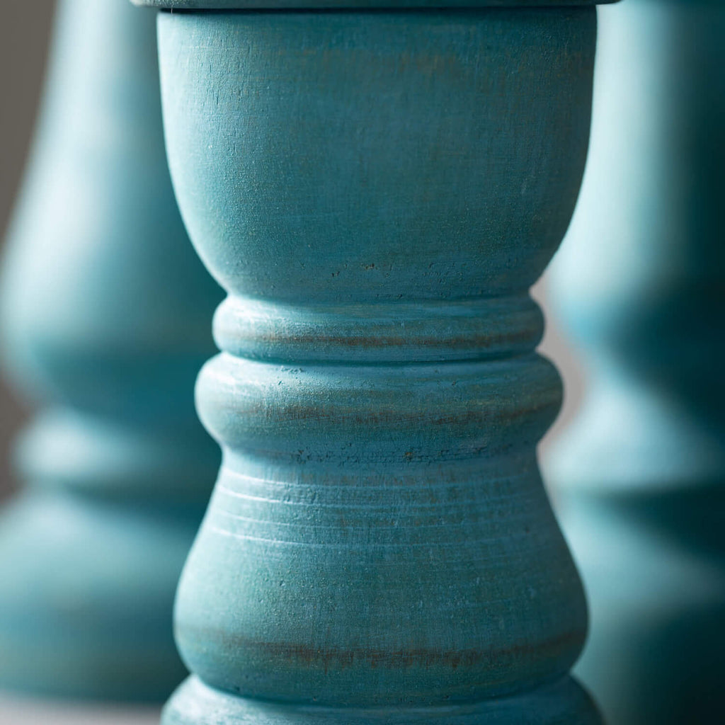 Turquoise Wood Pillar Holders 