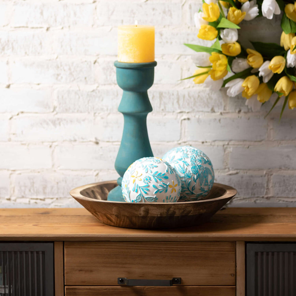 Turquoise Wood Pillar Holders 