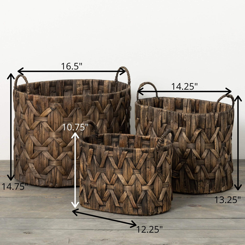 Dark Brown Woven Basket Trio  