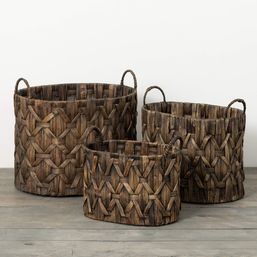 Dark Brown Woven Basket Trio  